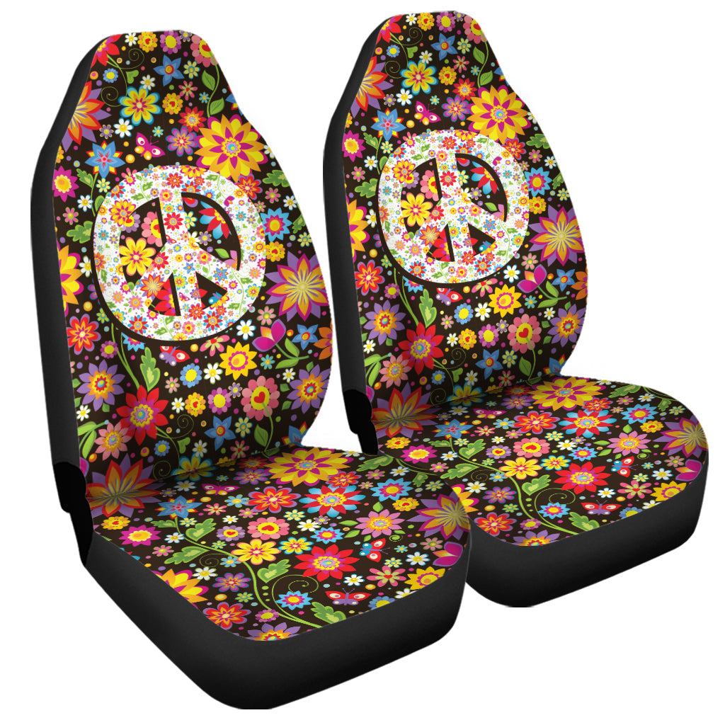 Hippie Flower Peace Sign Print Universal Fit Car Seat Covers