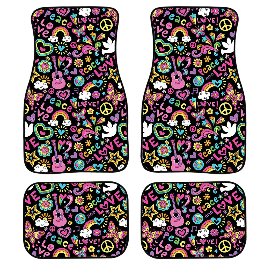 Hippie Peace Sign And Love Pattern Print Front And Back Car Floor Mats/ Front Car Mat