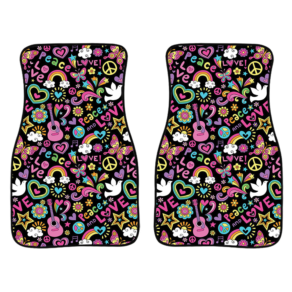 Hippie Peace Sign And Love Pattern Print Front And Back Car Floor Mats/ Front Car Mat