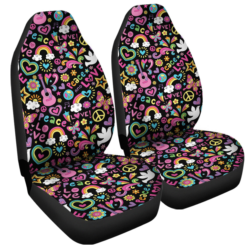Hippie Peace Sign And Love Pattern Print Universal Fit Car Seat Covers