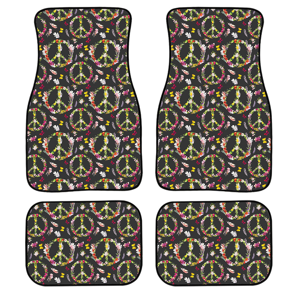 Hippie Peace Sign Flower Pattern Print Front And Back Car Floor Mats/ Front Car Mat