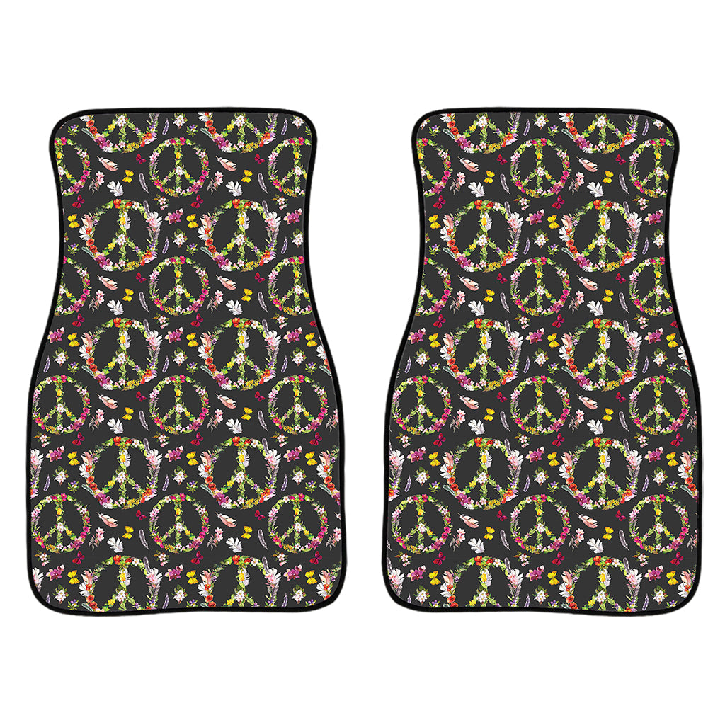 Hippie Peace Sign Flower Pattern Print Front And Back Car Floor Mats/ Front Car Mat