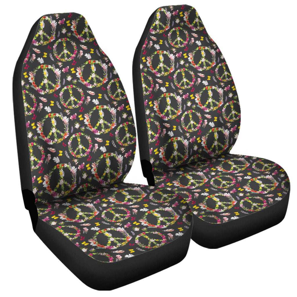 Hippie Peace Sign Flower Pattern Print Universal Fit Car Seat Covers