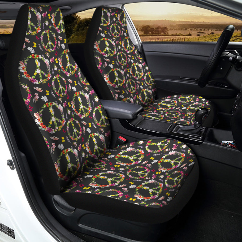 Hippie Peace Sign Flower Pattern Print Universal Fit Car Seat Covers