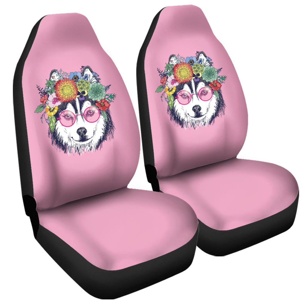 Hippie Siberian Husky Print Universal Fit Car Seat Covers