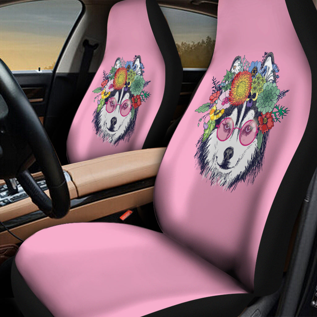 Hippie Siberian Husky Print Universal Fit Car Seat Covers
