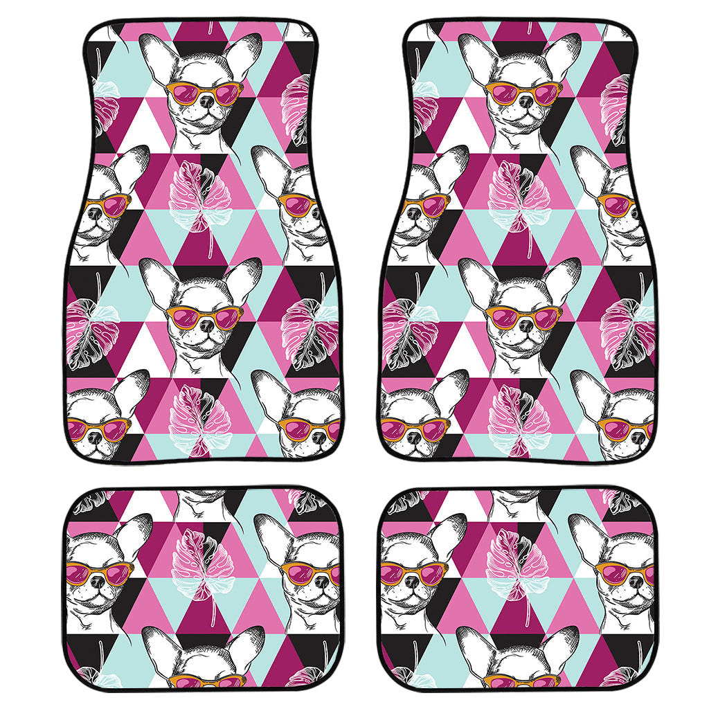 Hipster Chihuahua Pattern Print Front And Back Car Floor Mats/ Front Car Mat