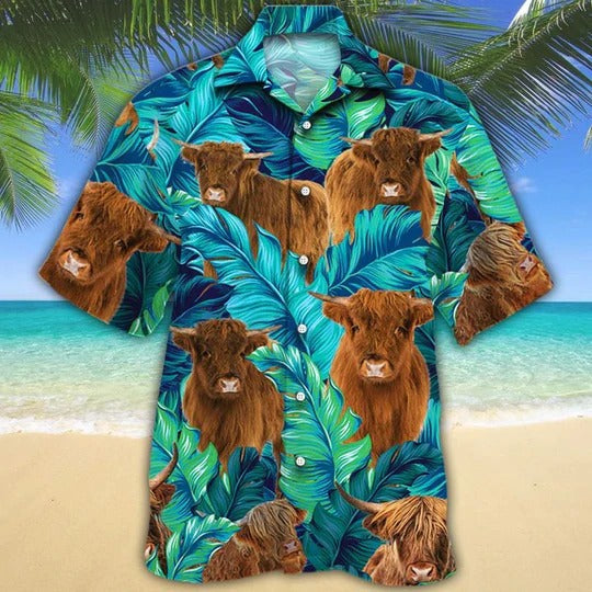 Highland Cattle Lovers Hawaiian Shirt/ Unisex Print Aloha Short Sleeve Casual Shirt