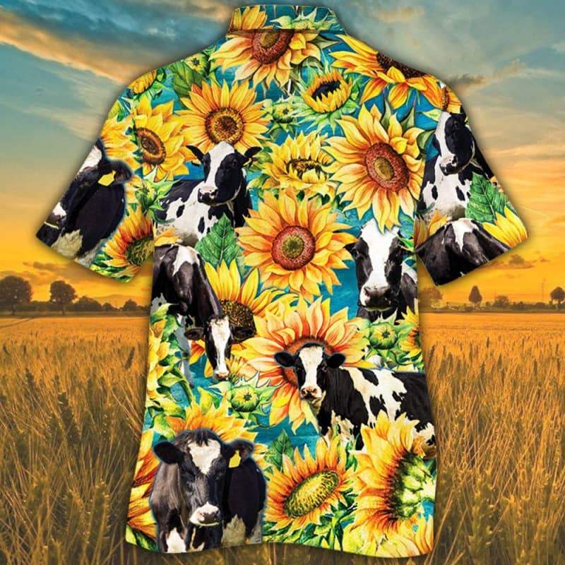 Sunflower Holstein Friesian Cattle Hawaiian Shirt