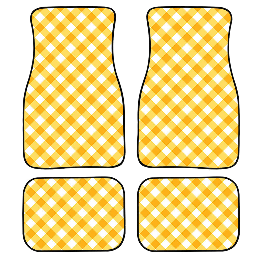 Honey Yellow And White Gingham Print Front And Back Car Floor Mats/ Front Car Mat