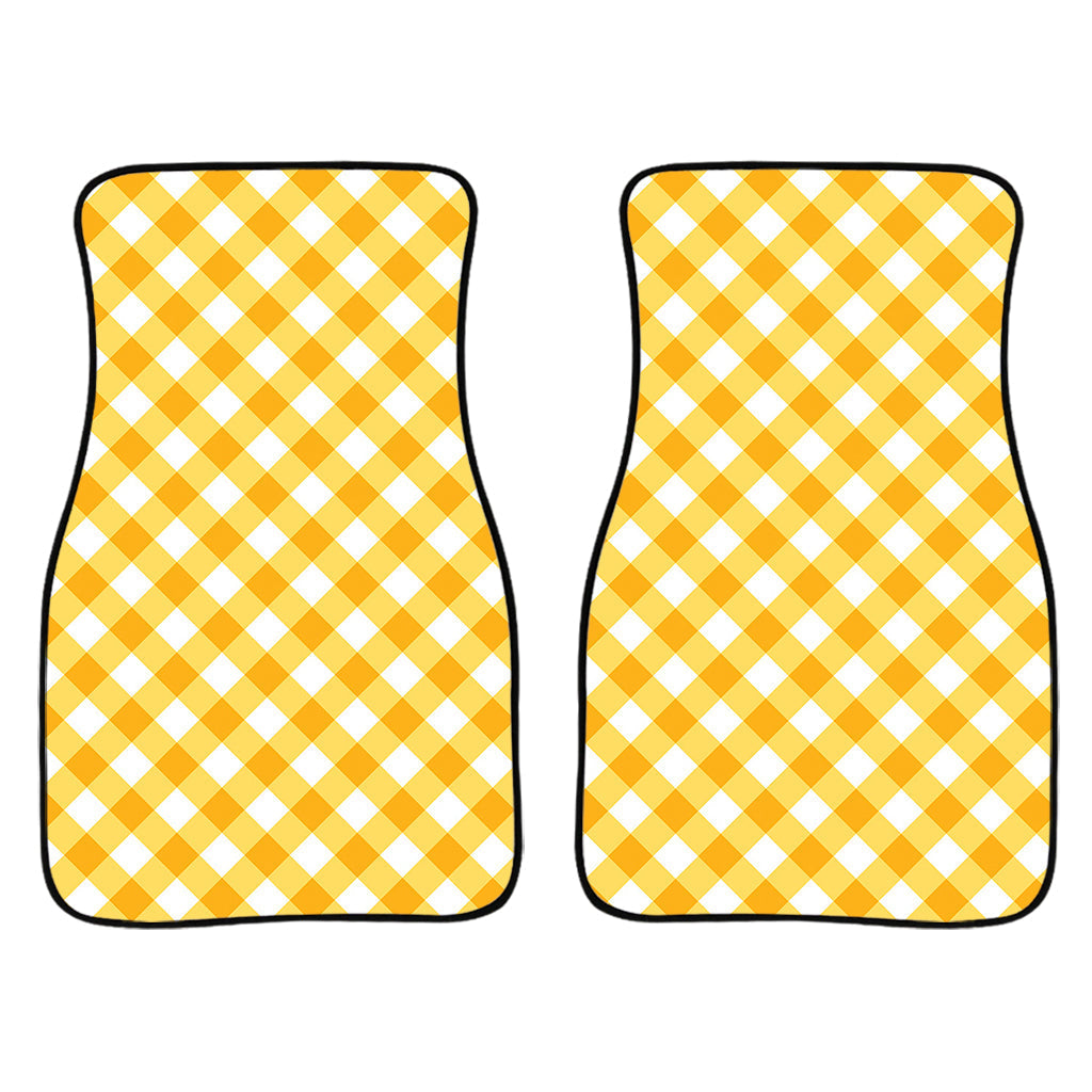 Honey Yellow And White Gingham Print Front And Back Car Floor Mats/ Front Car Mat