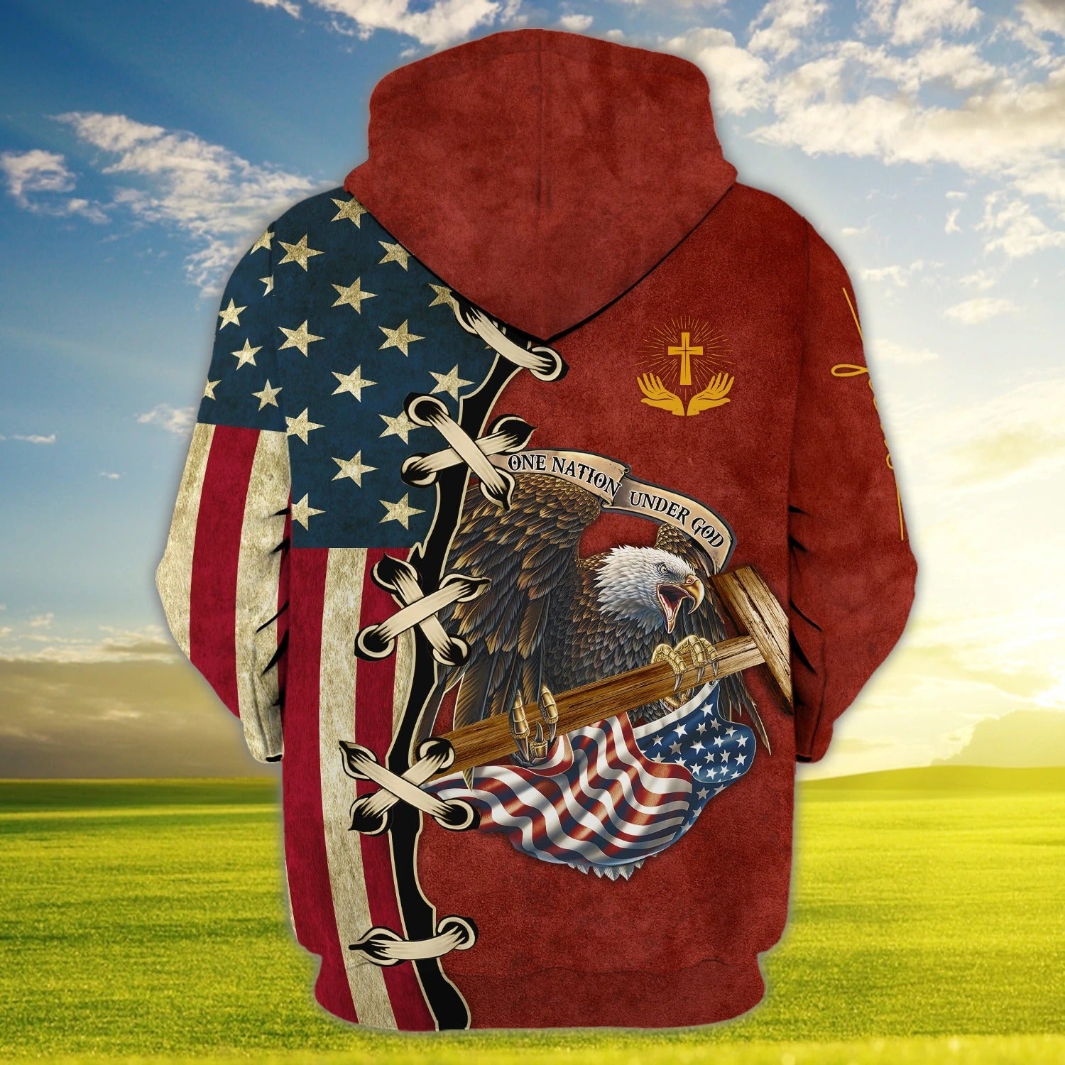 Eagle Us Flag One Nation Under God 3D Hawaiian Shirt/ 4Th Of July 3D Bomber Hoodie