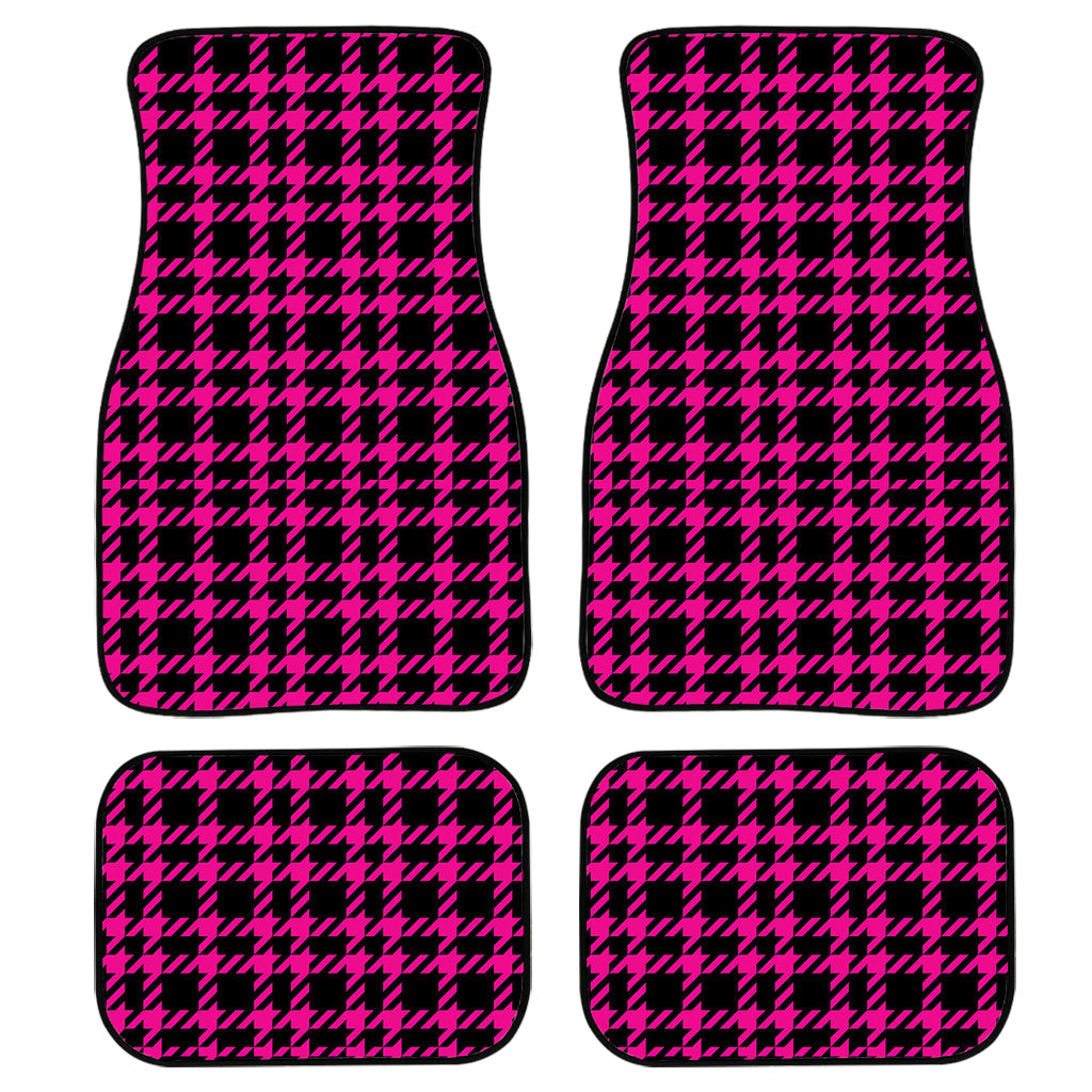 Hot Pink And Black Houndstooth Print Front And Back Car Floor Mats/ Front Car Mat