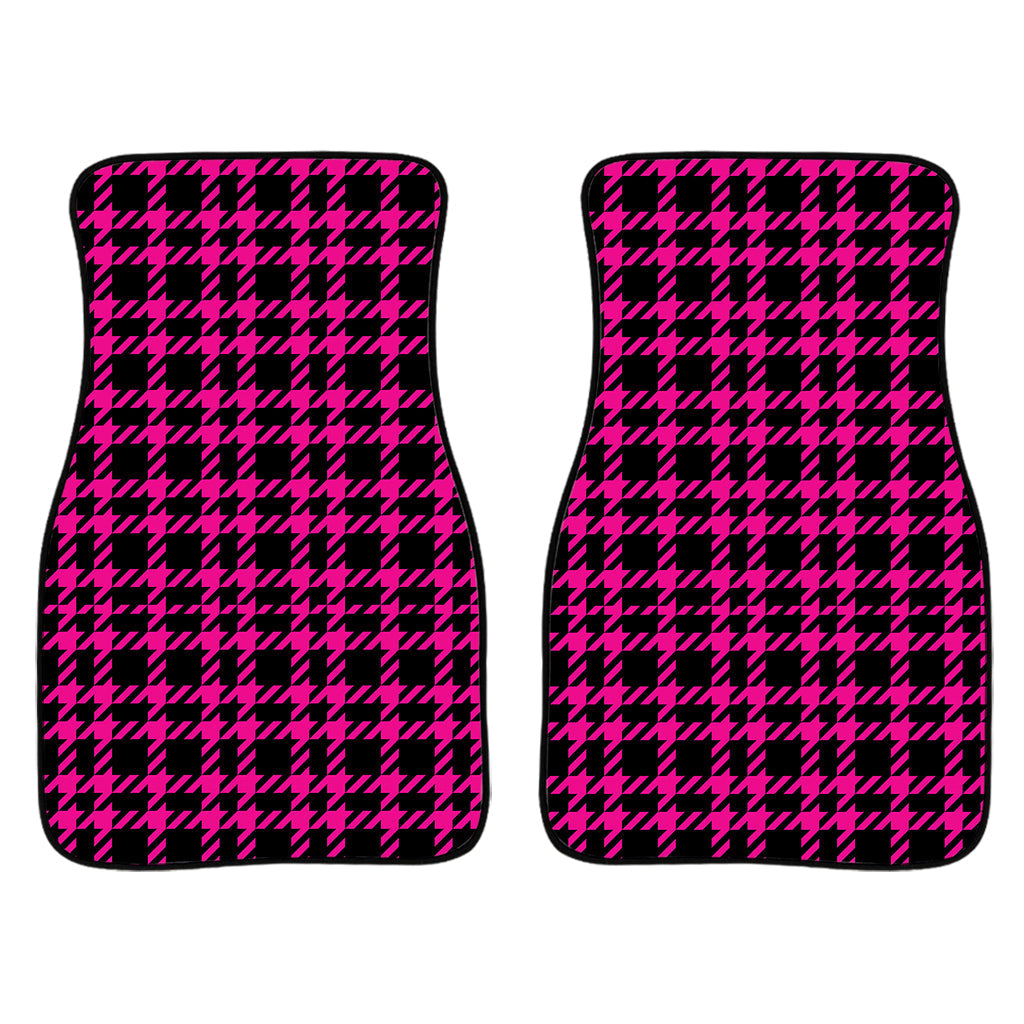 Hot Pink And Black Houndstooth Print Front And Back Car Floor Mats/ Front Car Mat