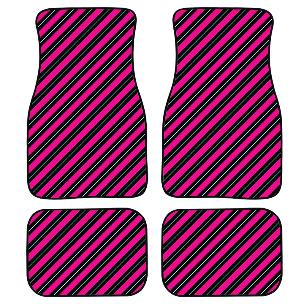 Hot Pink Black And Blue Stripes Print Front And Back Car Floor Mats/ Front Car Mat