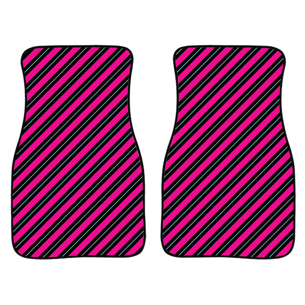 Hot Pink Black And Blue Stripes Print Front And Back Car Floor Mats/ Front Car Mat