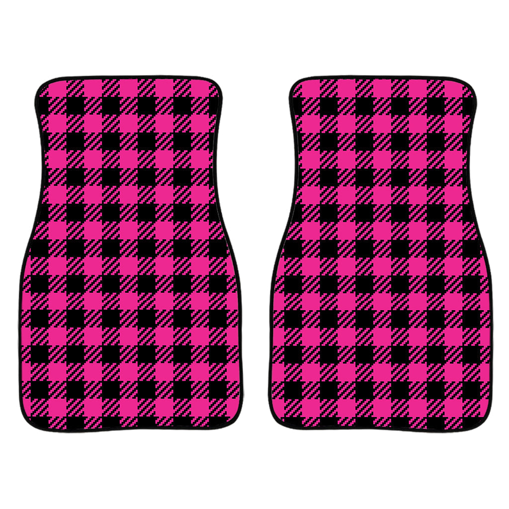 Hot Pink Buffalo Plaid Print Front And Back Car Floor Mats/ Front Car Mat