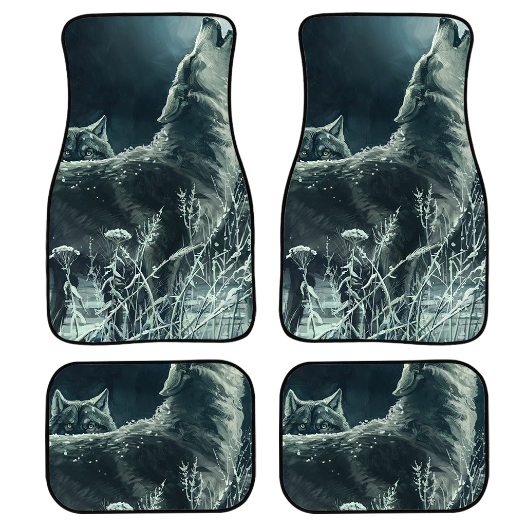 Howling Snowy Wolf Painting Print Front And Back Car Floor Mats/ Front Car Mat