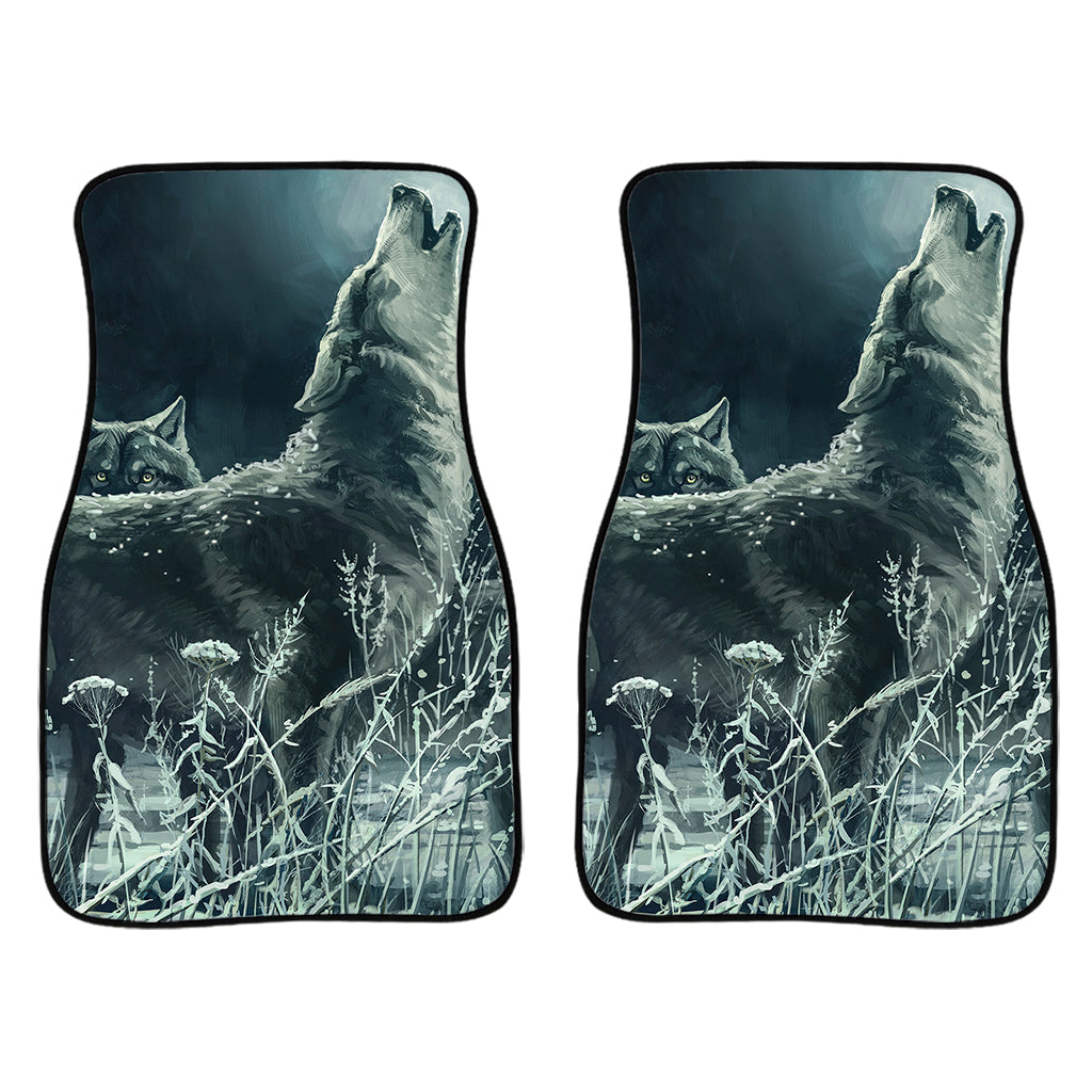 Howling Snowy Wolf Painting Print Front And Back Car Floor Mats/ Front Car Mat