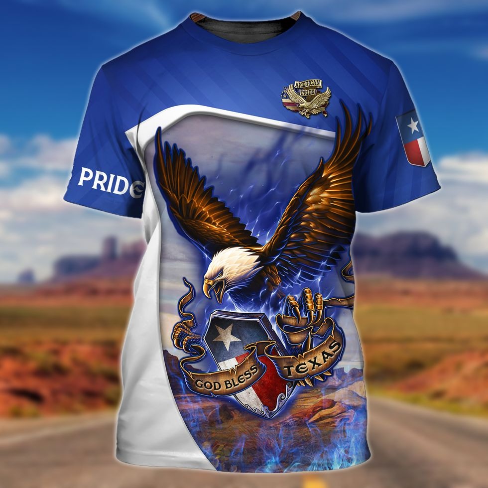 3D All Over Printed Pride Texas Shirt/ American Eagle God Bless Texas T Shirt