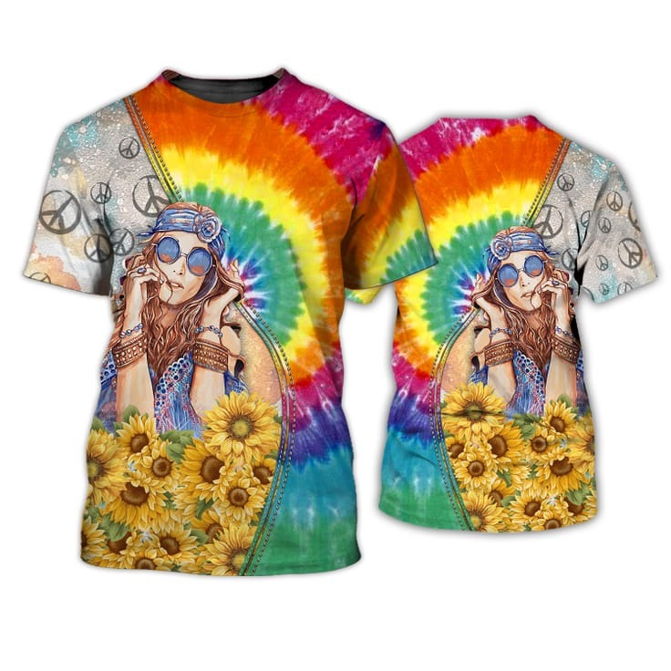3D All Over Print Old Man Hippie Shirts/ Hippie Man Shirt/ Hippie Woman Shirts/ Colorful Hippie Tshirt