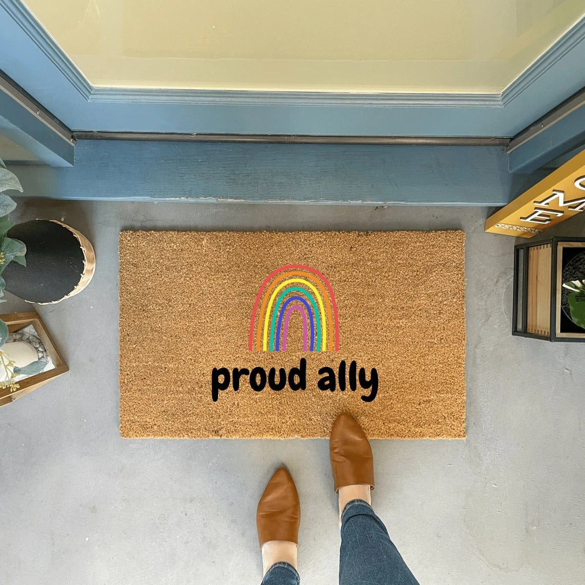 Proud Ally Doormat/ Gay Pride Decor Mat/ Pride Door Mat/ Queer Doormat/ All Are Welcome Here/ Outdoor Doormat
