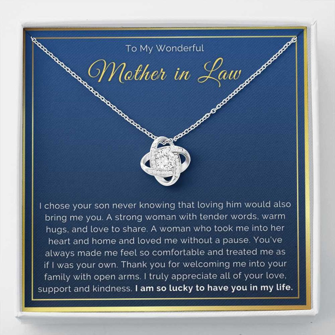 To My Mother in Law Necklace from Daughter | Gift to Mother-in-Law for Christmas Birthday Mother''s Day/ Message Card to Mom-in-Law - Blue