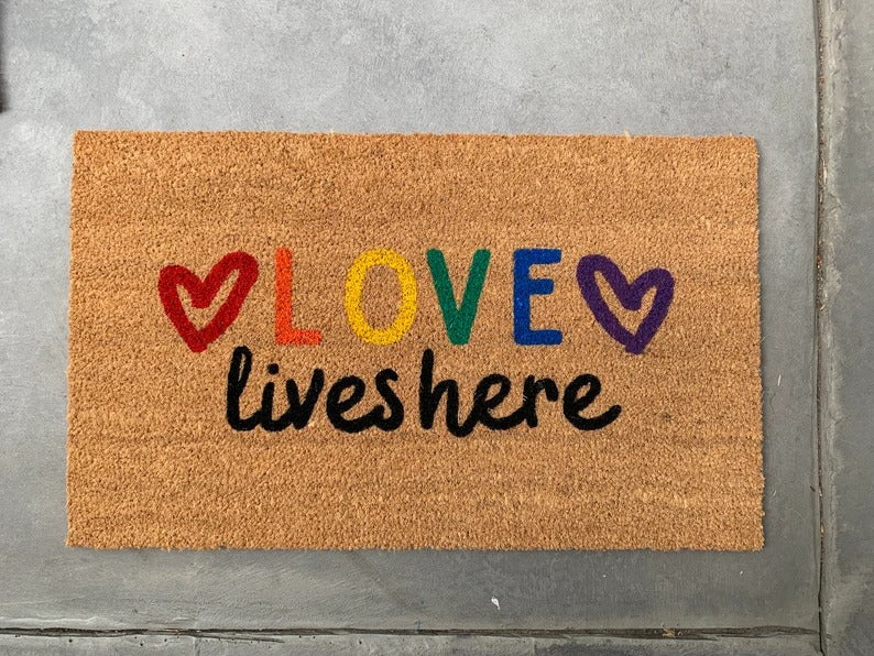 Love Lives Here Door Mat Lgbt Pride Doormat Trans Pride Gift Pride Welcome Doormat