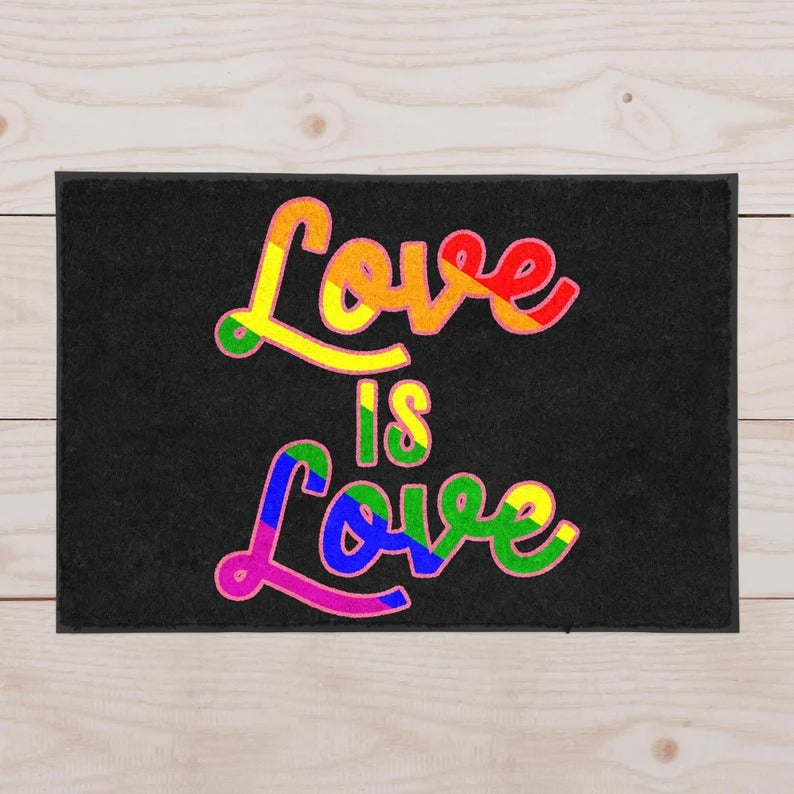 Love Is Love Pride Welcome Mat/ Rainbow Indoor Outdoor Doormat Front Door Entry Mats Lgbtq