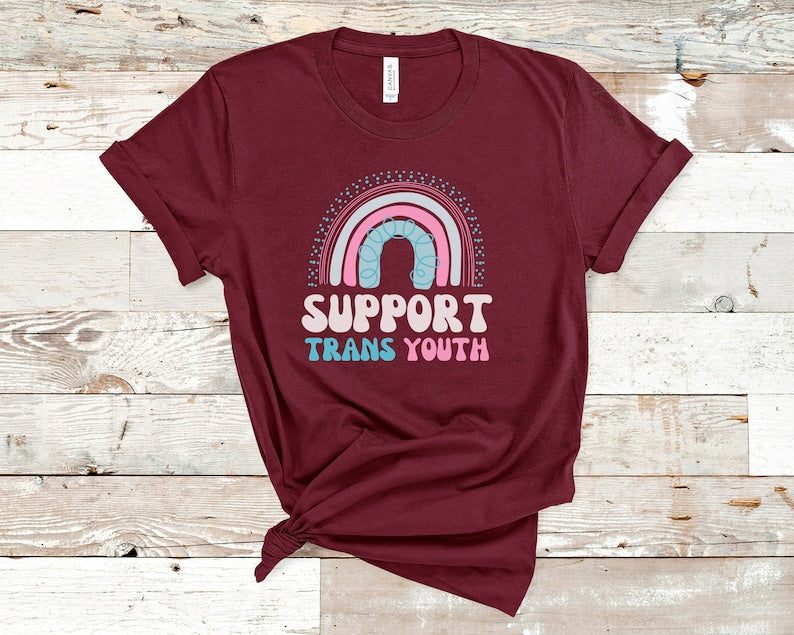 Unisex Rainbow T Shirt/ Support Trans Youth/ Trans Rights Tshirt/ Ally Gift/ Pride Gifts/ LGBTQIA2S+
