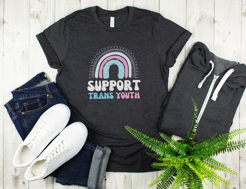 Unisex Rainbow T Shirt/ Support Trans Youth/ Trans Rights Tshirt/ Ally Gift/ Pride Gifts/ LGBTQIA2S+