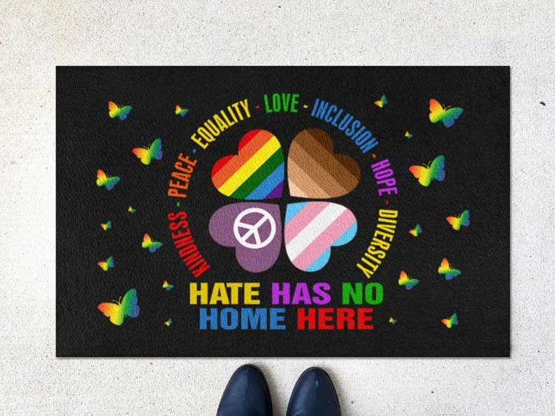 Pride Door Mat Hate Has No Home Here Doormat/ Lgbtq Welcome Mat/ All Are Welcome Here/ Lgbt Doormat
