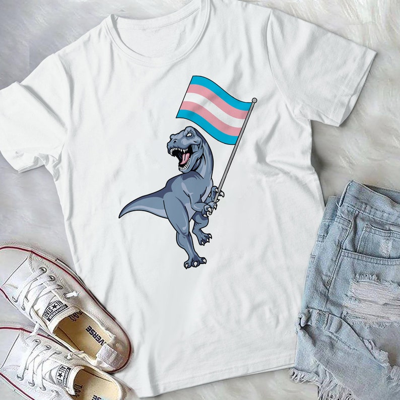 Dinosaur T-rex Transgender Pride Flag LGBT Lesbian Bisexual T-Shirt/ Rainbow Pride Shirt