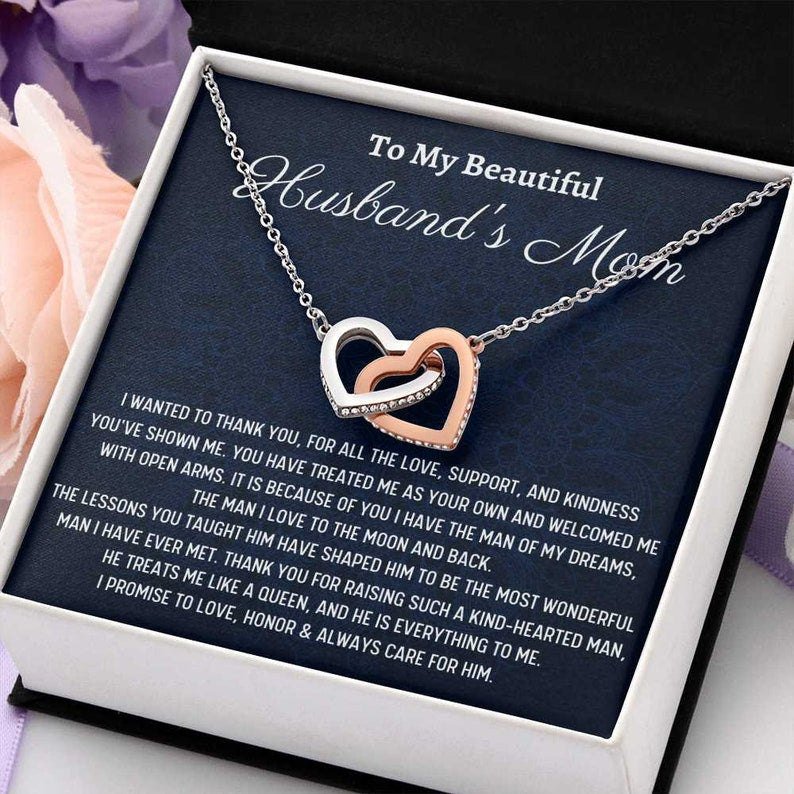 To My Husbands Mom Gift/ Two Hearts Necklace/ Mother