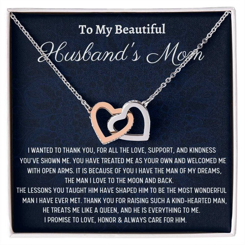To My Husbands Mom Gift/ Two Hearts Necklace/ Mother''s Day Gift/ From Daughter In Law/ Christmas Gift Husband’s Mom Gift/ Mother-In Law Gift