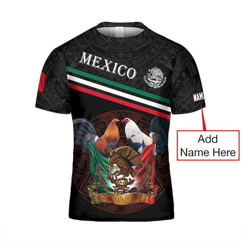 Customized Mexican T-Shirt/ Mexican Rooster T-Shirt Unisex 3D/ Custom Name Mexican Shirt/ Patriotic Mexico Heritage All Over Printed Hoodie