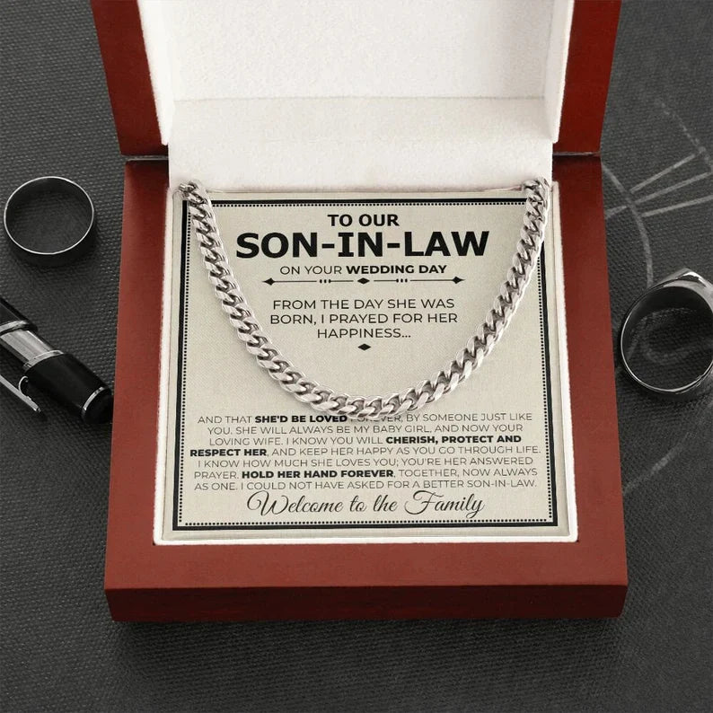 Our Future Son In Law Cuban Necklace. Son In Law Gift on Wedding Day/ To My Son In Law on His Wedding Day