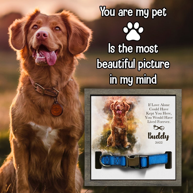 Memorial Pet Collar Sign/ Watercolor Portrait / Loss of Dog/ Cat Loss Gifts/ Pet Collar Holder/ Memorial Standing Frame/ Bereavement Gifts