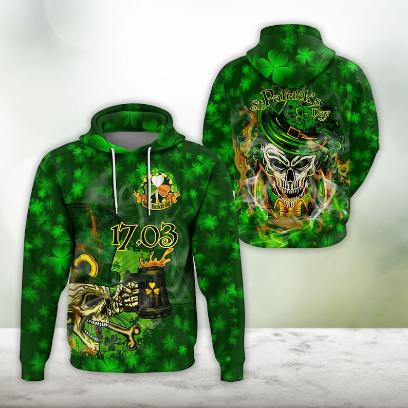 Saint Patrick''s Day Skull 3D All Over Printed Hoodie Gift For Friends Birthday/ Drink Beer Shirt