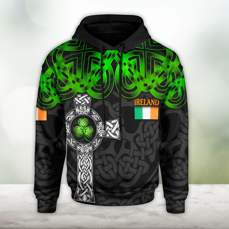 Celtic Cross Ireland Flag 3D Hoodie Gifts For Men Women Saint Patrick''s Day/ Luck Of The Irish Shirt