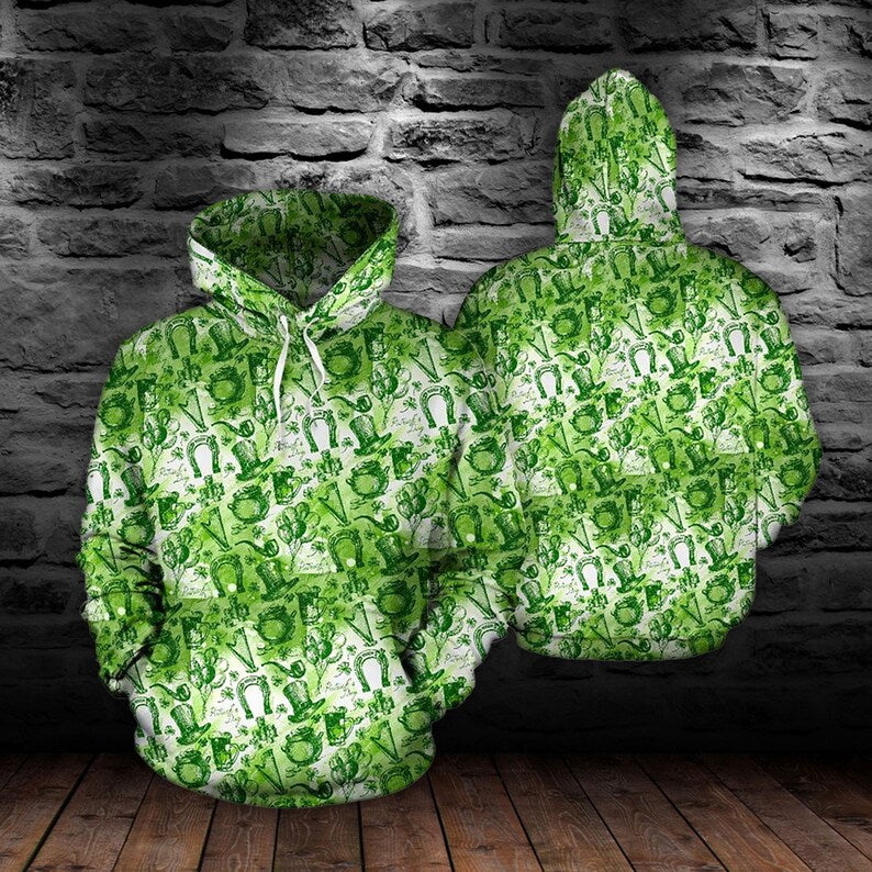 Irish Pattern Draw Full Hoodie St.Patrick''s Day 3D All Over Print Shirt