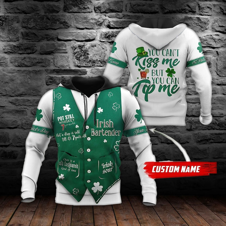 Personalized Custom Name Irish St. Patrick''s Day 3D All Over Print Hoodie/ Irish Bartender Shirt