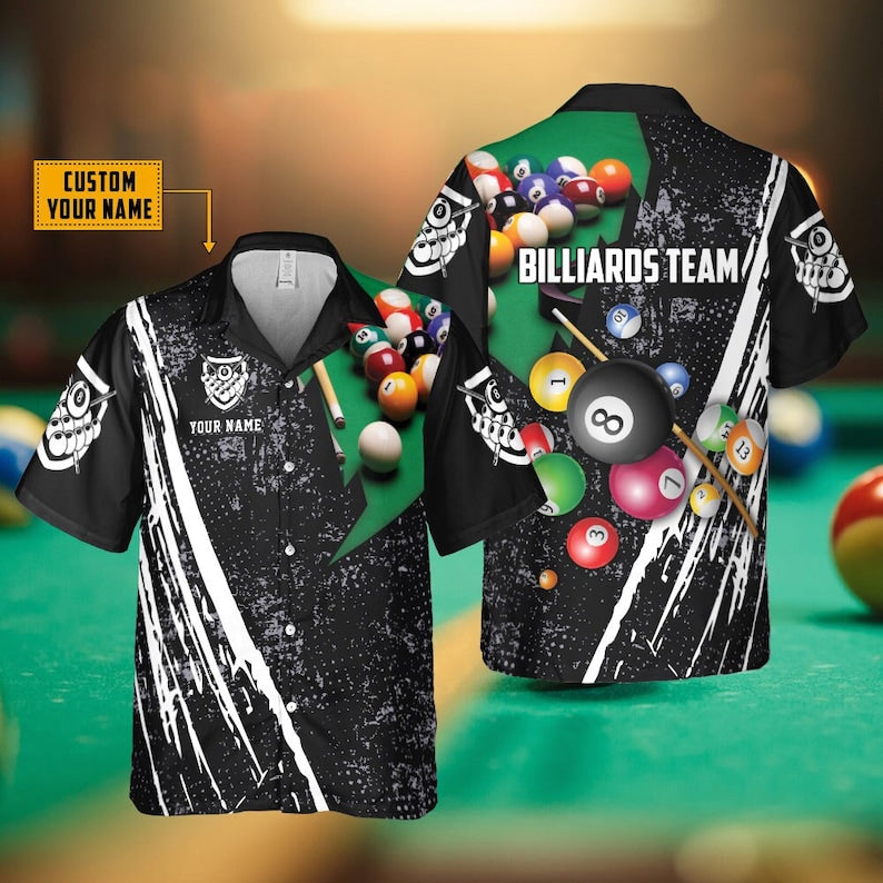 Personalized Billiards Team All Over Print 3D Hawaiian Shirt