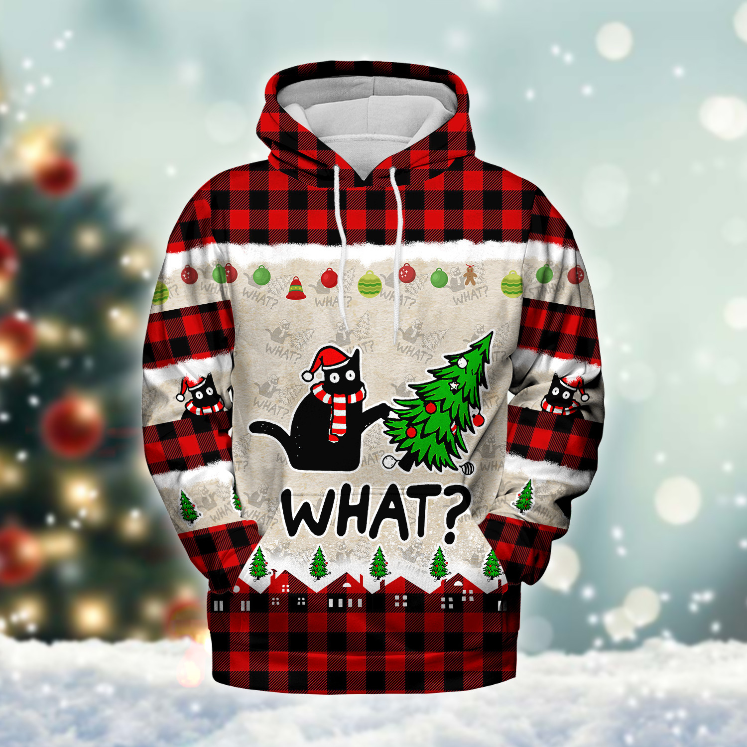 Funny What Cat Mischievous Christmas Hoodie