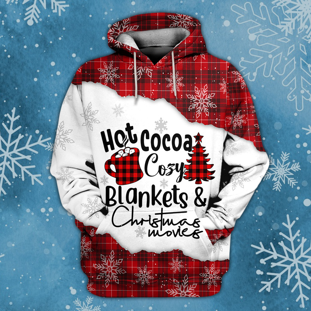 Hot Cocoa Cozy Christmas Movies Red Plaid Hoodie Coolspod