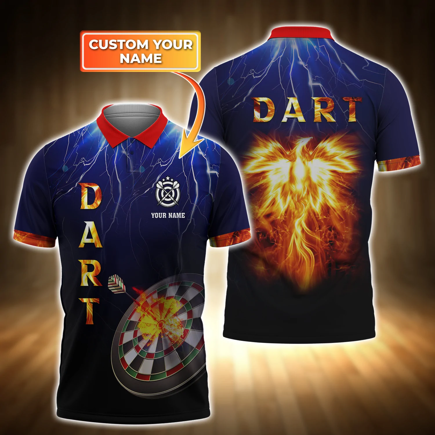 Customized Name Dart Phoenix and Thunder Polo Shirt/ Idea Shirt for Dart Player