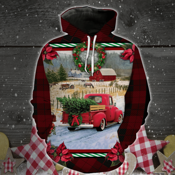 Red Truck Christmas Farmhouse Countryside Hoodie