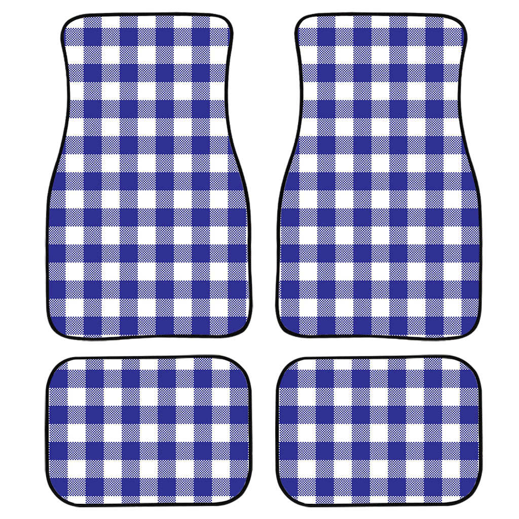 Indigo Blue And White Gingham Print Front And Back Car Floor Mats/ Front Car Mat