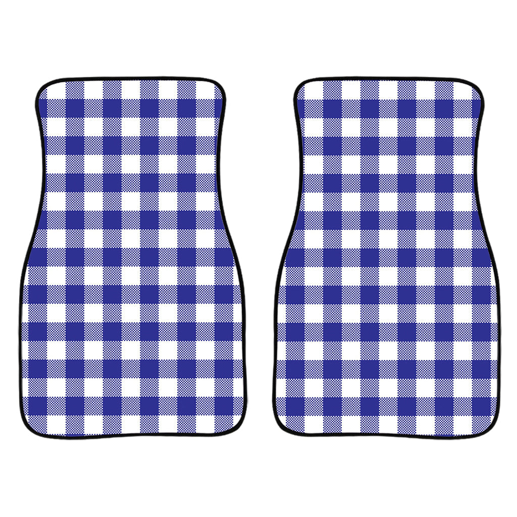 Indigo Blue And White Gingham Print Front And Back Car Floor Mats/ Front Car Mat