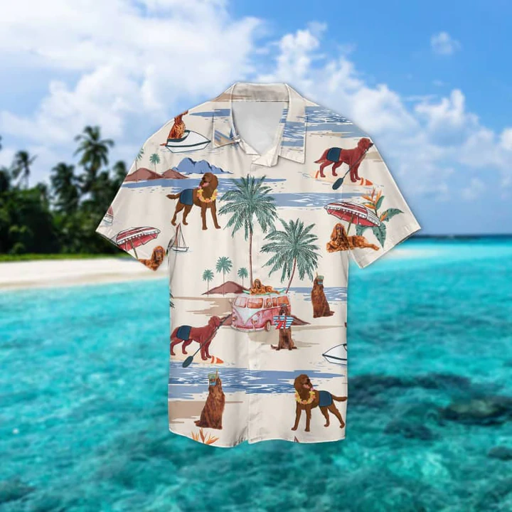 Irish Terrier Summer Beach Hawaiian Shirt/ Hawaiian Shirts for Men Women Short Sleeve Aloha Beach Shirt